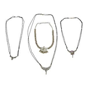 Dainty Silver & Gold Tone Black Seed Beaded Mangalsutra Rhinestone Necklaces